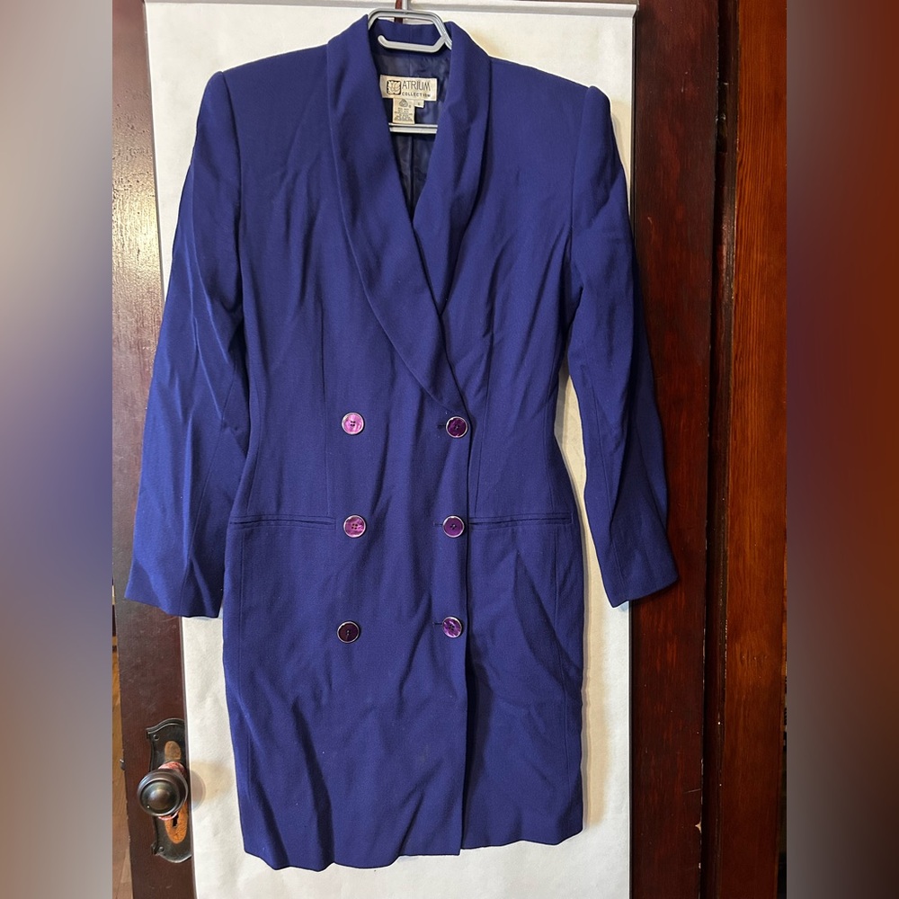 Women's vintage Atrium Collection 100% wool dress Purple Double-Breasted, Sz 6